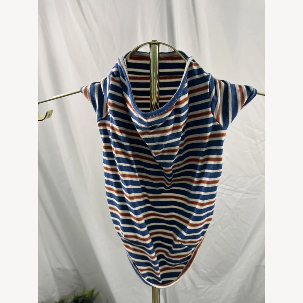 Knuffelen Blue Rust White Striped Dog Hoodie Size XL 100% Cotton Hooded Pet Top